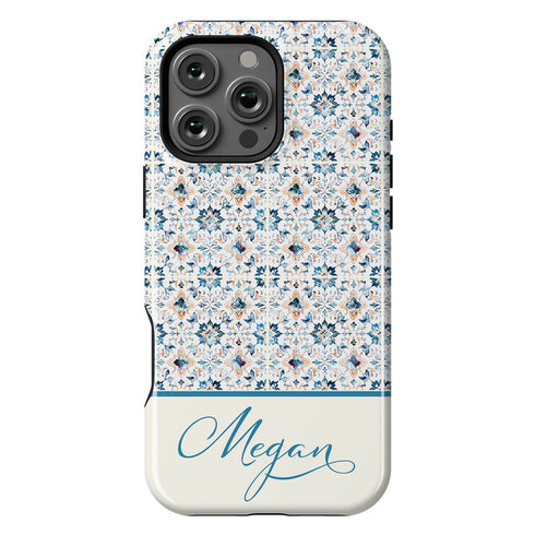 Custom Name Blue Mediterranean Tiles iPhone Case